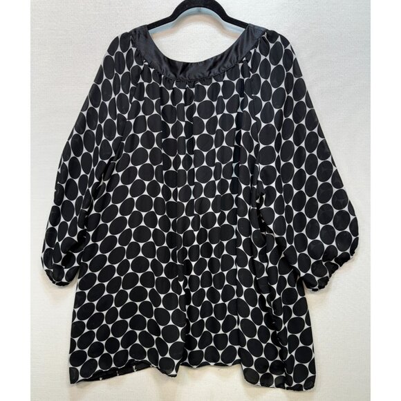 Maggie Barnes Womens Tunic Top Size 4X Black White Polka Dot Beaded Satin - Picture 14 of 16